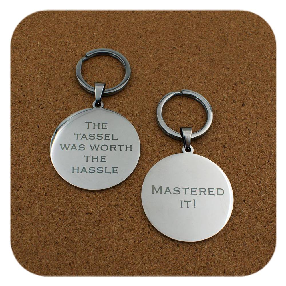 Engraving example phrases for Graduation Cap Diploma keyring