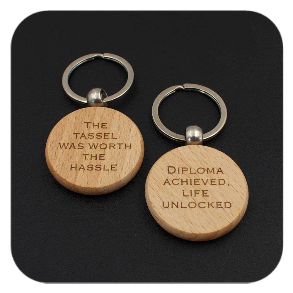 Phrase engraving examples for Graduation Cap wooden keyring