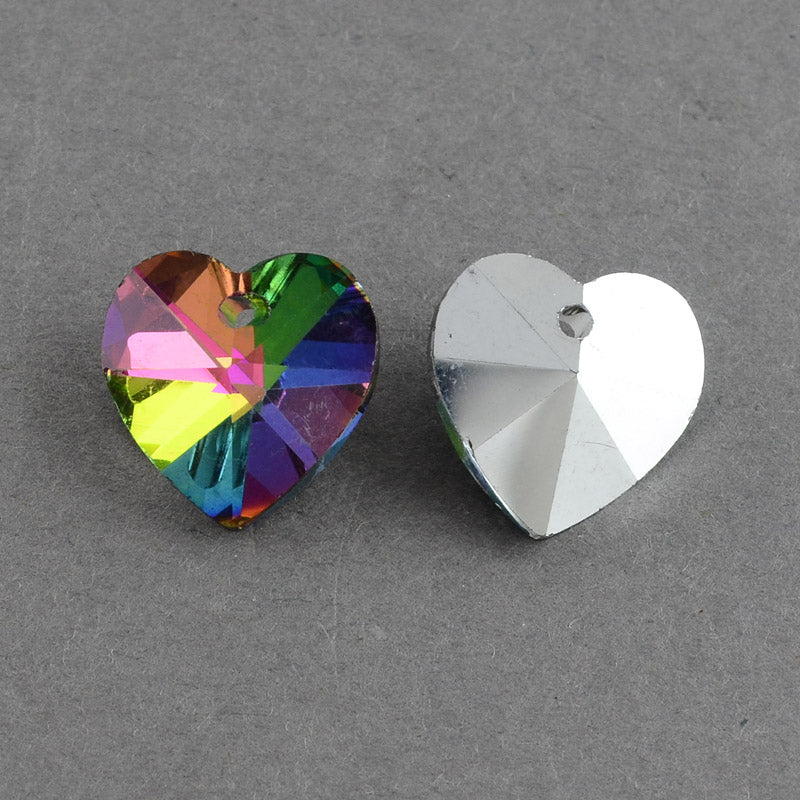multicolour faceted heart glass charms 10 pack