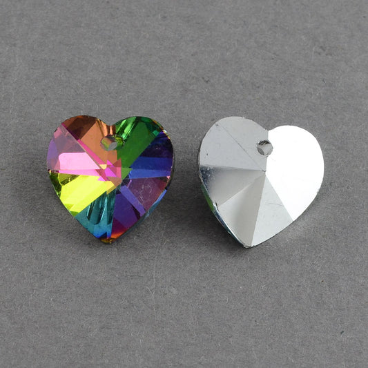 multicolour faceted heart glass charms 10 pack