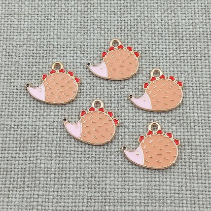 hedgehog with red hearts gold tone charms pendants 10 pack