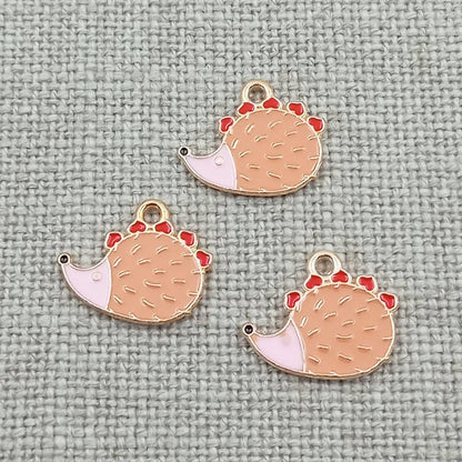 10 pack hedgehog with red hearts gold tone charms pendants