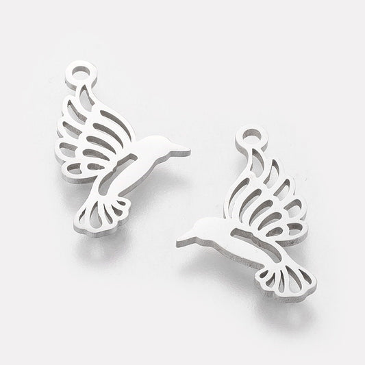 hummingbird stainless steel charms silver 5 pack