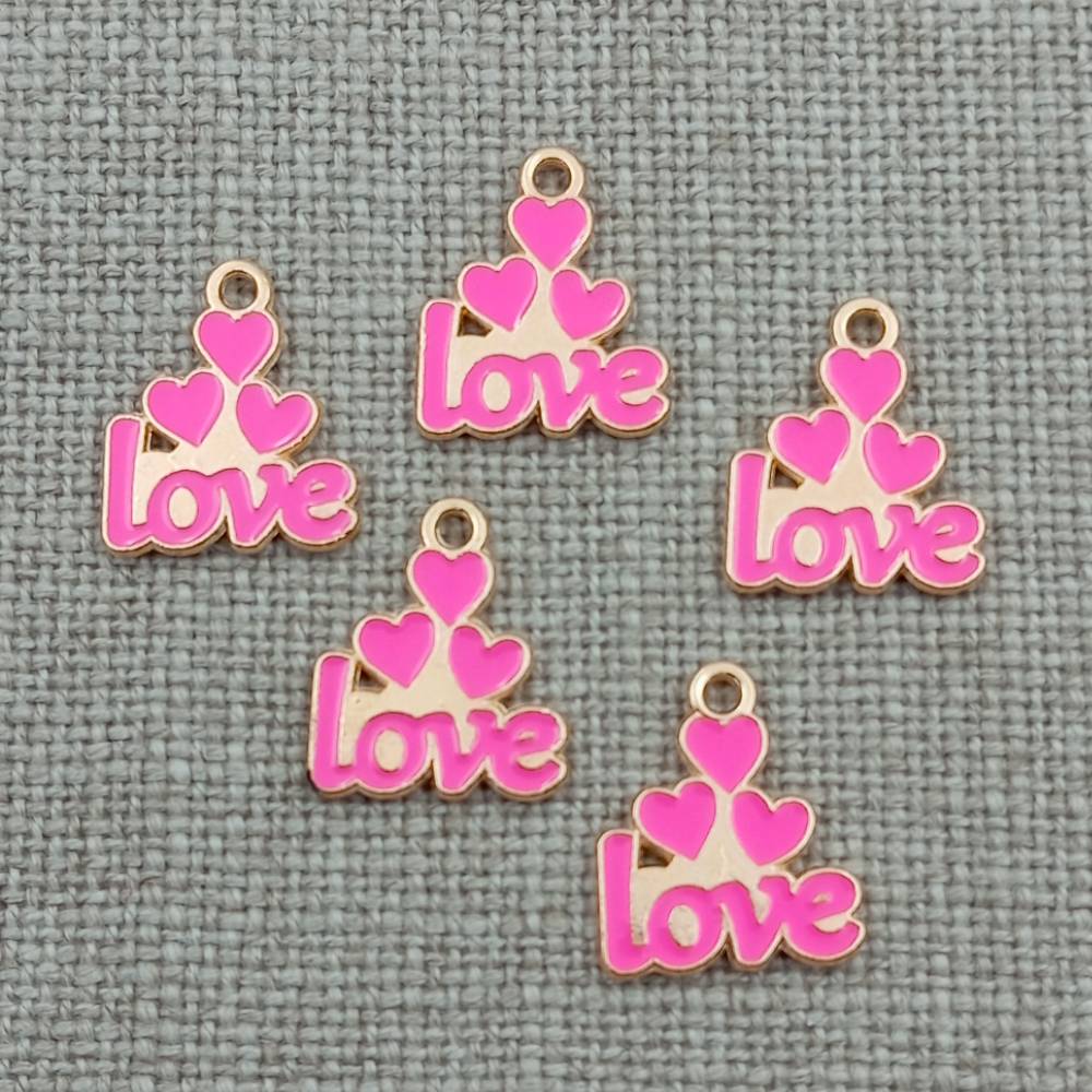 hot pink love words gold tone charms pendants 10 pack