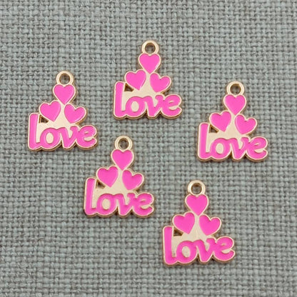 hot pink love words gold tone charms pendants 10 pack