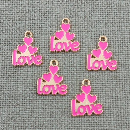 hot pink love words gold tone charms pendants 10 pack