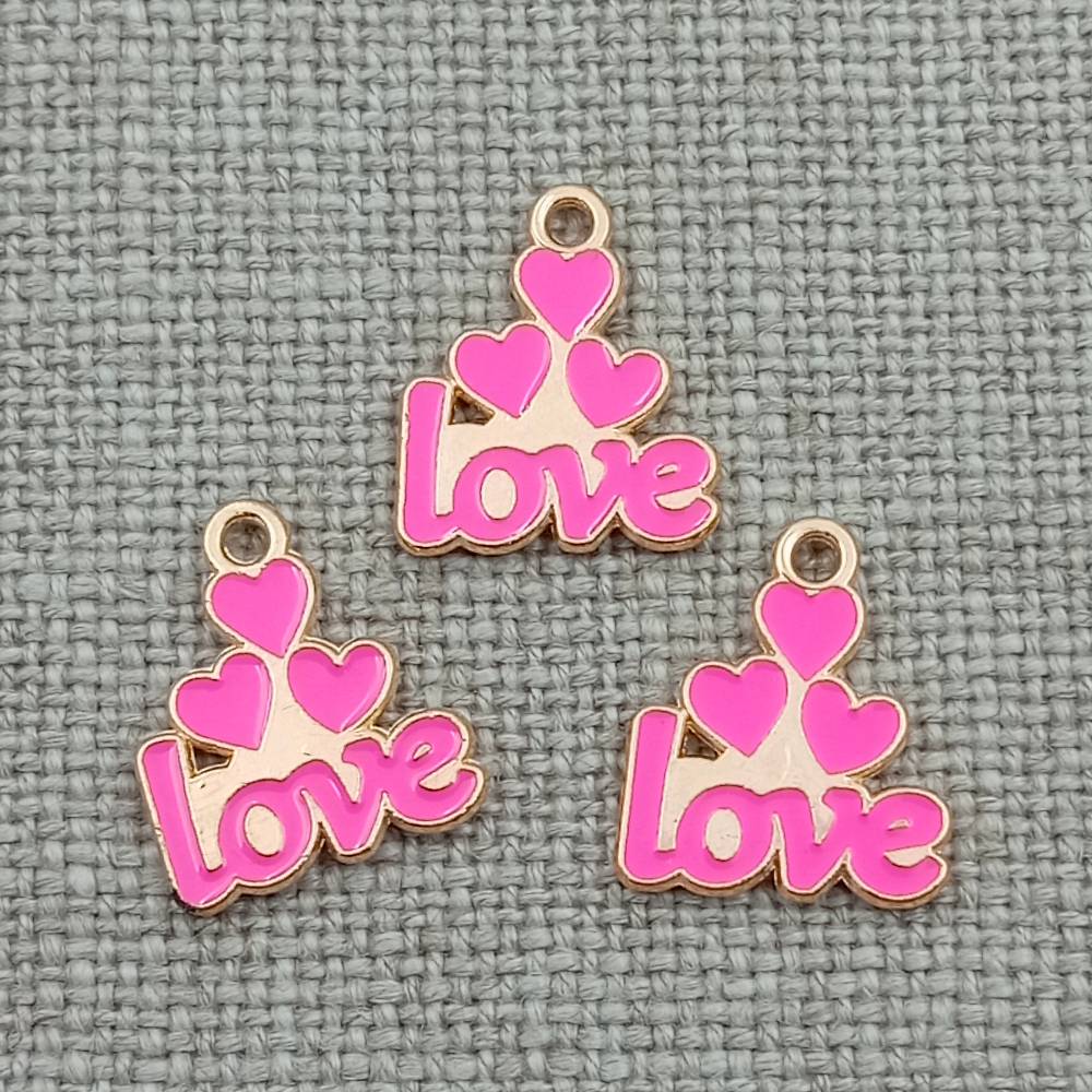 10 pack hot pink love words gold tone charms pendants