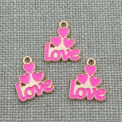 10 pack hot pink love words gold tone charms pendants