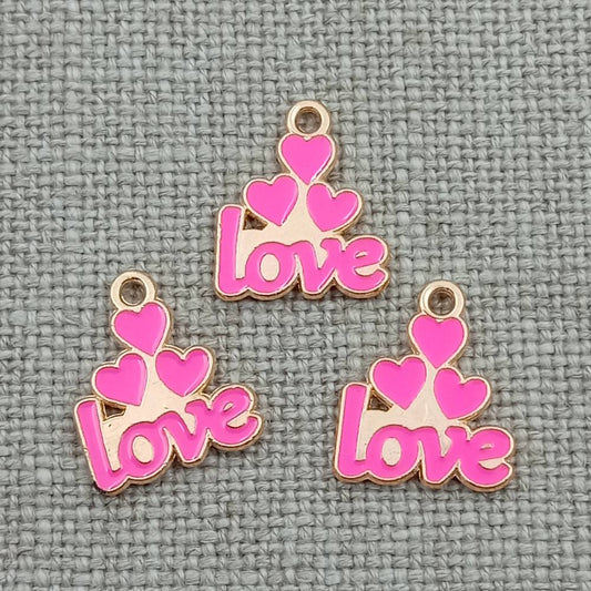 10 pack hot pink love words gold tone charms pendants