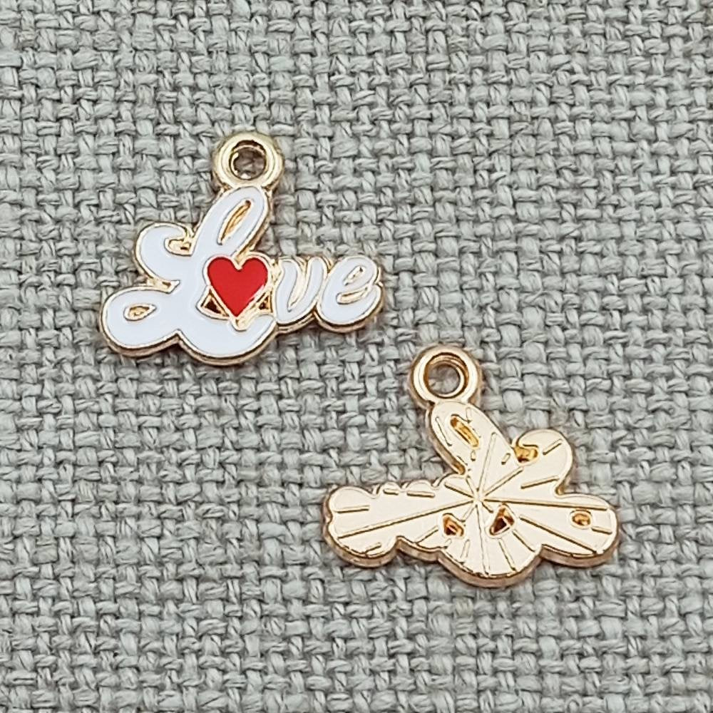 10 pack white love words charms pendants gold tone