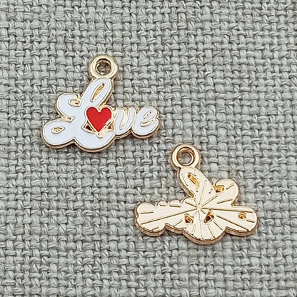 10 pack white love words charms pendants gold tone