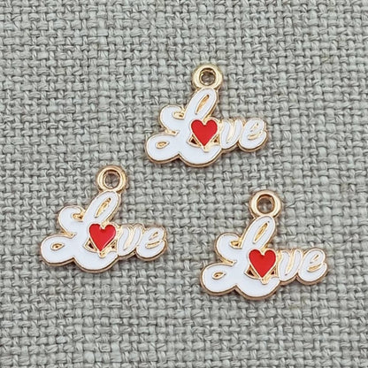 10 pack white love words gold tone charms pendants