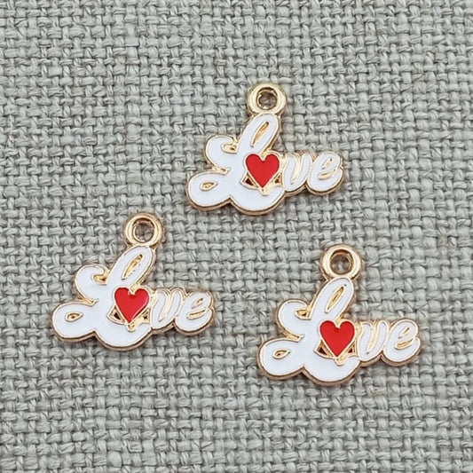10 pack white love words gold tone charms pendants