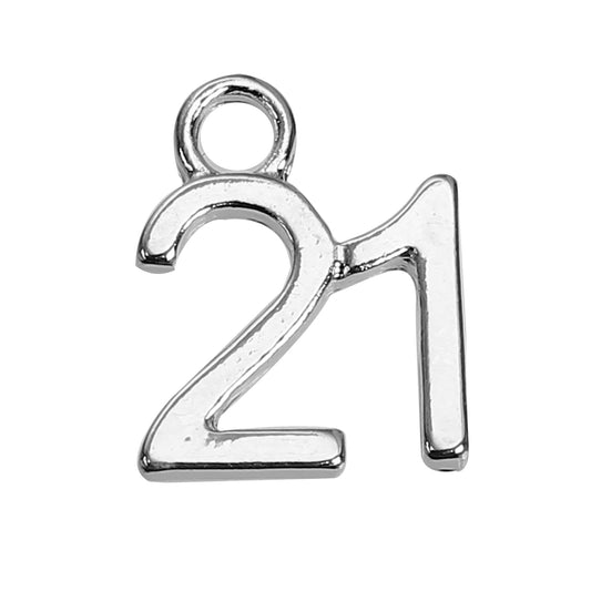 number 21 silver-plated charms 10 pack