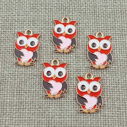 owl with pink heart gold tone charms pendants 10 pack