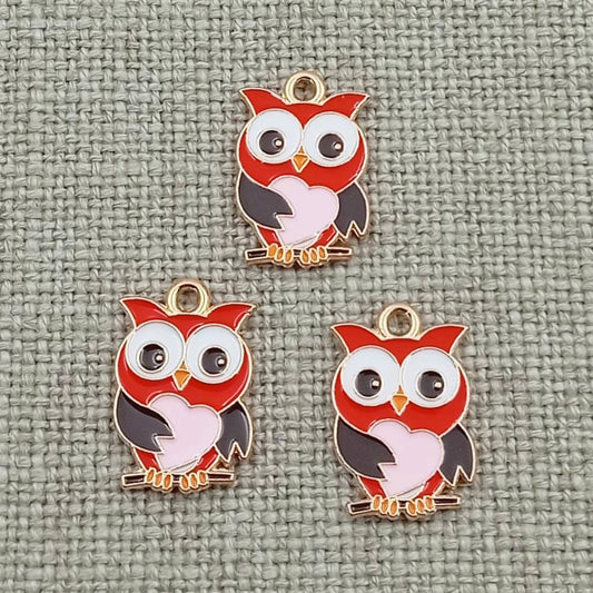 10 pack owl with pink heart gold tone charms pendants