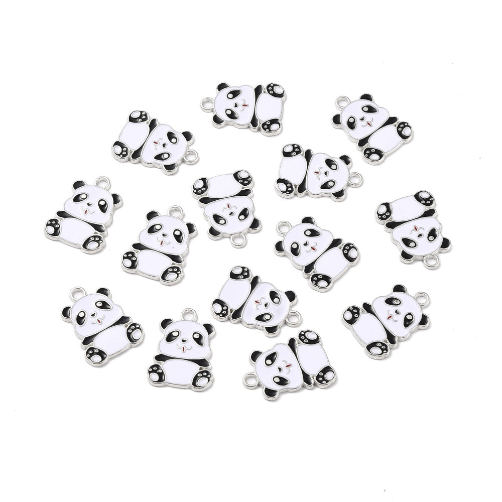 10 pack panda silver-plated enamel charms
