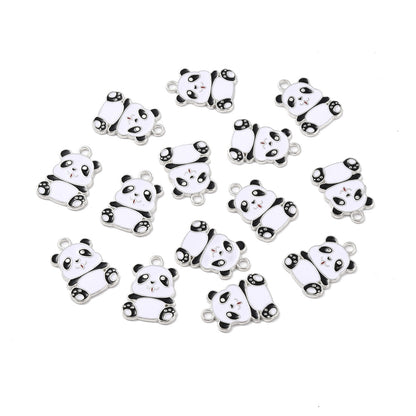 10 pack panda silver-plated enamel charms