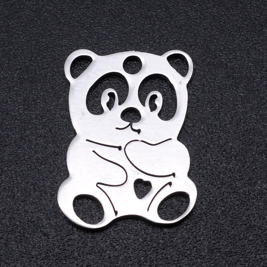panda stainless steel charms silver 5 pack