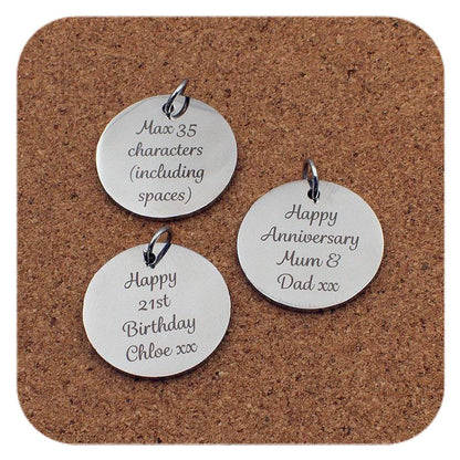 Personalised engraving examples for Birth Flower Butterfly pendants, clip on charms and necklaces