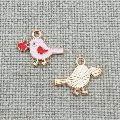 10 pack pink bird with red heart charms pendants gold tone