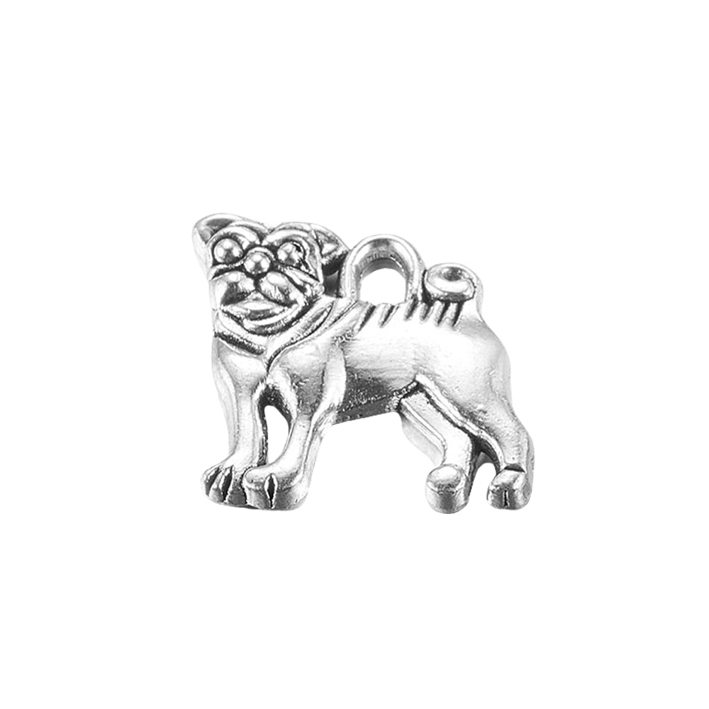 pug dog antique silver charms 10 pack pendants