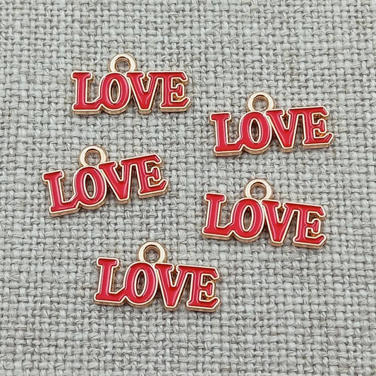 red love words gold tone charms pendants 10 pack