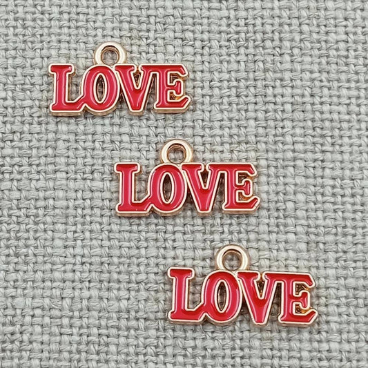 10 pack red love words gold tone charms pendants