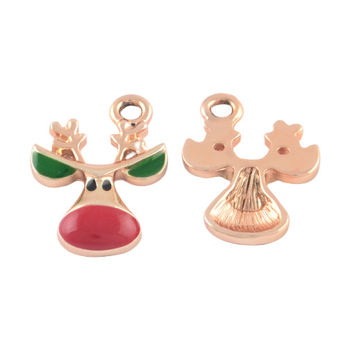 10 pack reindeer rose gold-plated enamel charms