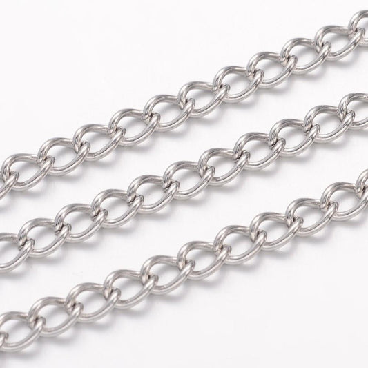 silver stainless steel curb chain 1 metre