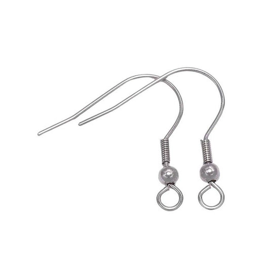 stainless steel coil bead earring hooks ear wires silver