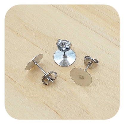 silver stainless steel blank cabochon lever back earrings 10mm