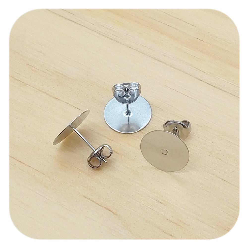 silver stainless steel blank cabochon lever back earrings 12mm