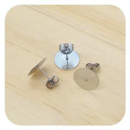 silver stainless steel blank cabochon lever back earrings 12mm