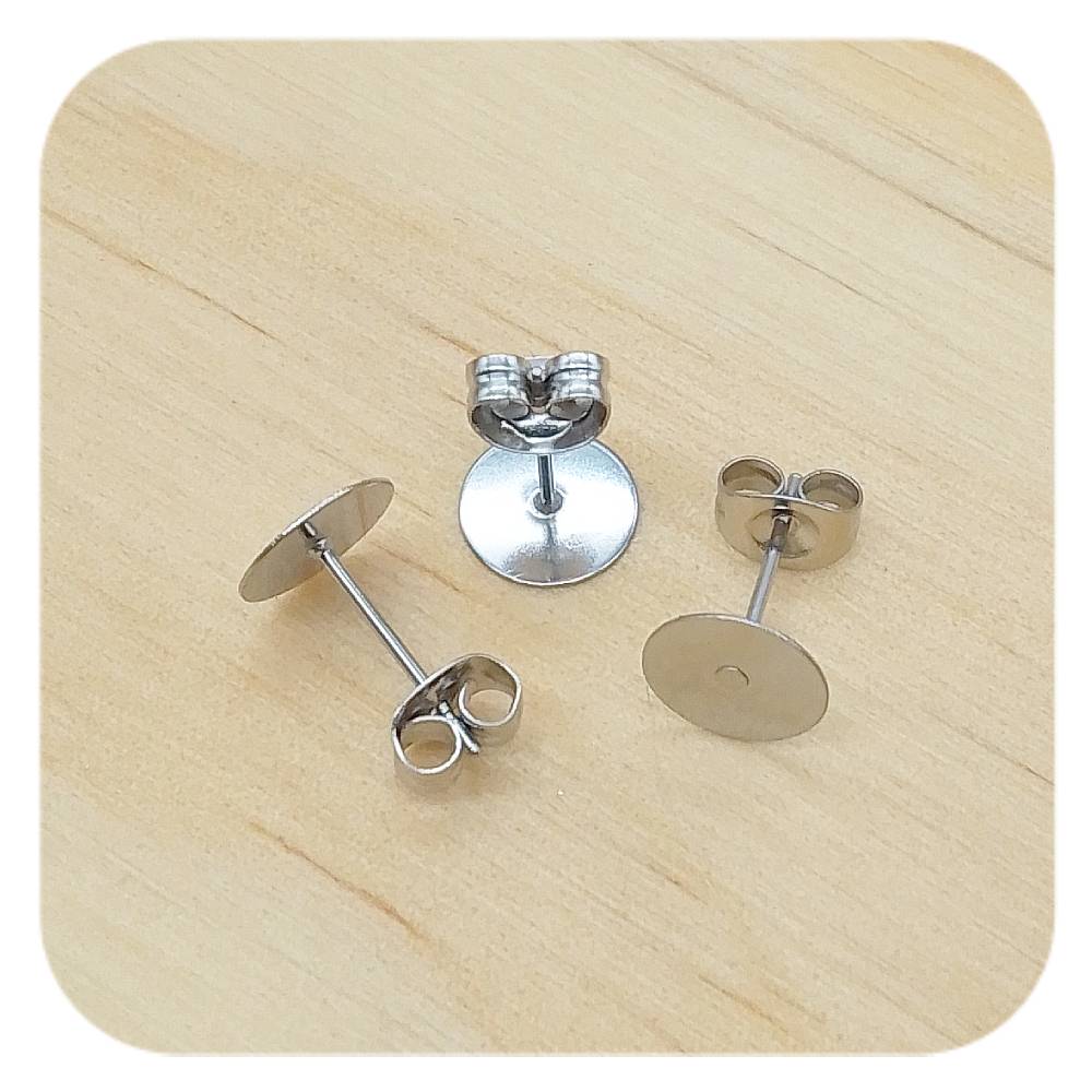 silver stainless steel blank cabochon lever back earrings 8mm