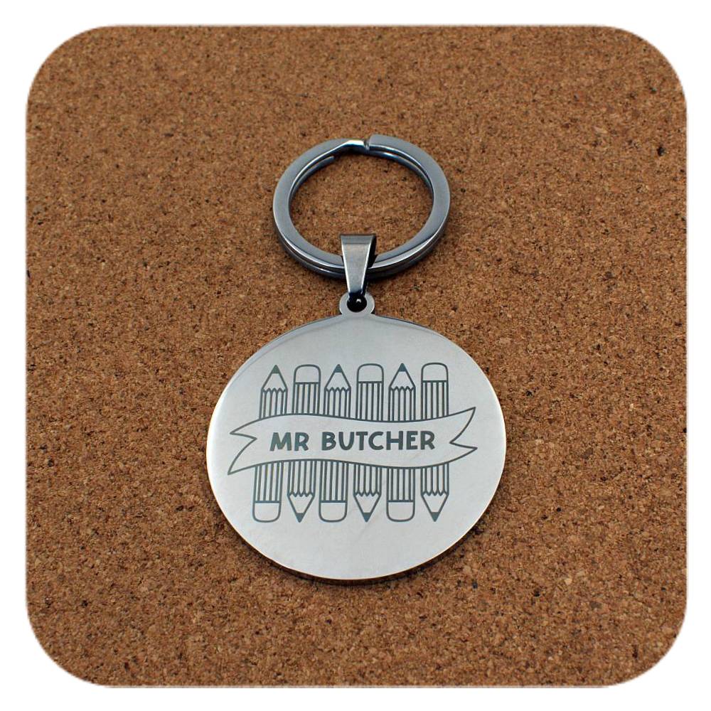 Personalised engraving front example one for Crayons With Teachers Name keyring