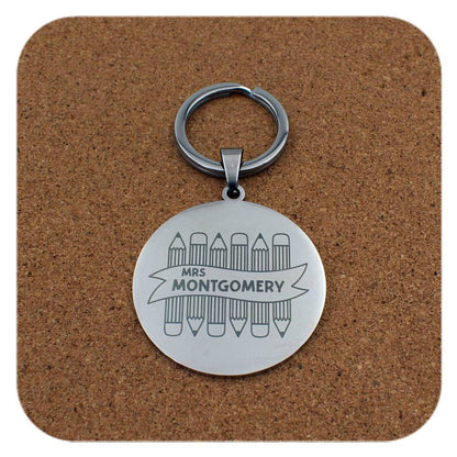 Personalised engraving front example two for Crayons With Teachers Name keyring