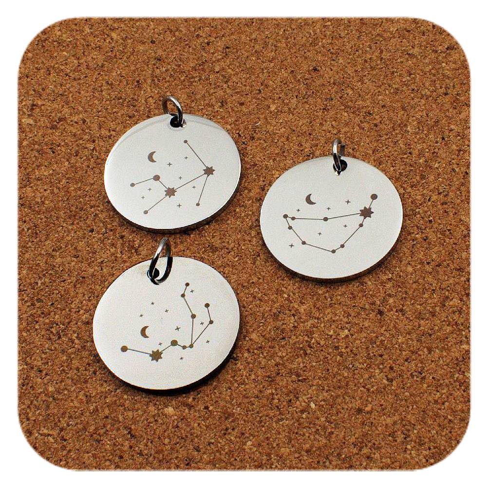 Engraved Zodiac stainless steel pendant design options - 12 Celestial Star Signs