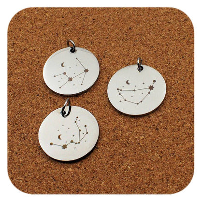 Engraved Zodiac stainless steel pendant design options - 12 Celestial Star Signs
