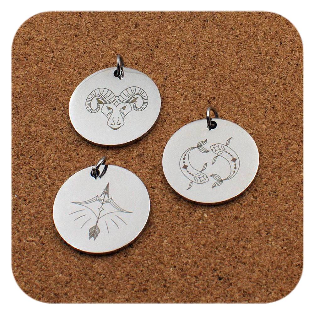 Engraved Zodiac stainless steel pendant design options - 12 Star Signs
