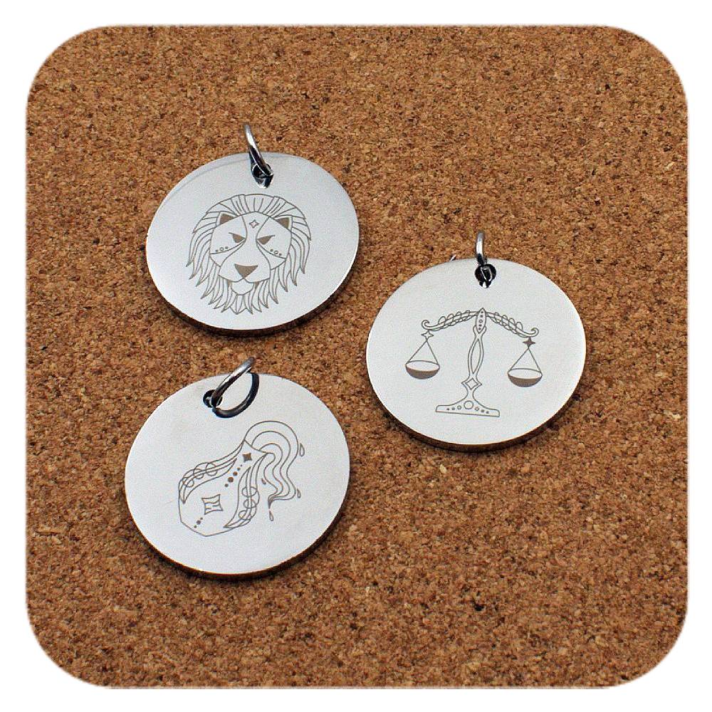 Engraved Zodiac stainless steel pendant - 12 Star Signs