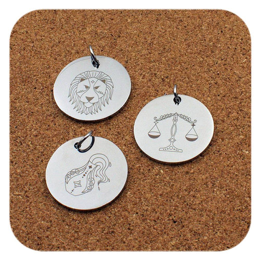 Engraved Zodiac stainless steel pendant - 12 Star Signs