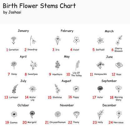 Different Floral Birth Flower designs on a white background