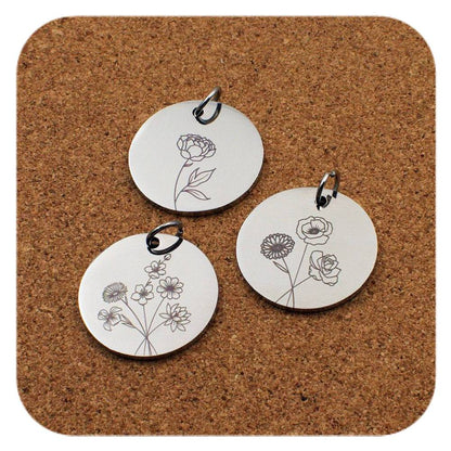 Engraved Birth Flower stainless steel pendant – with 24 flower choices