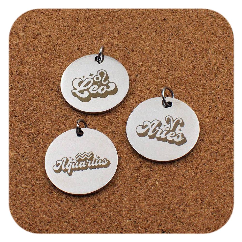 Engraved Zodiac Star Sign stainless steel pendant design options - all 12 signs available