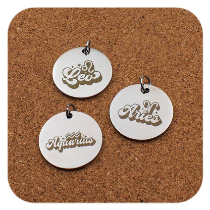 Engraved Zodiac Star Sign stainless steel pendant design options - all 12 signs available