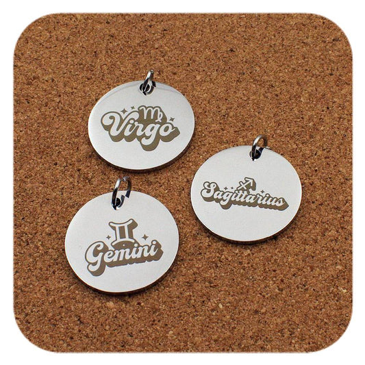 Engraved Zodiac Star Sign stainless steel pendant - all 12 signs available