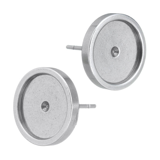 stainless steel silver blank cabochon ridged earrings