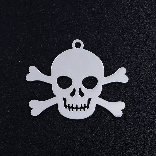 skull crossbones stainless steel charms silver 5 pack