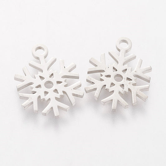 snowflake stainless steel charms silver 5 pack